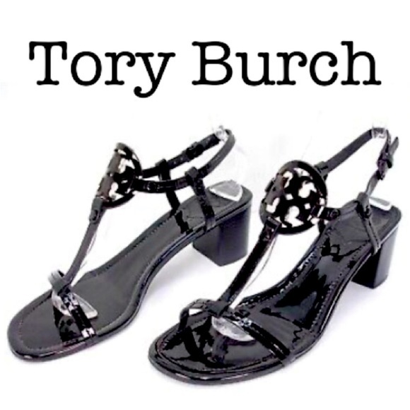Tory Burch Miller Black Patent Leather T Strap Logo Block Heel Sandals 
Size 8.5 - Picture 2 of 14